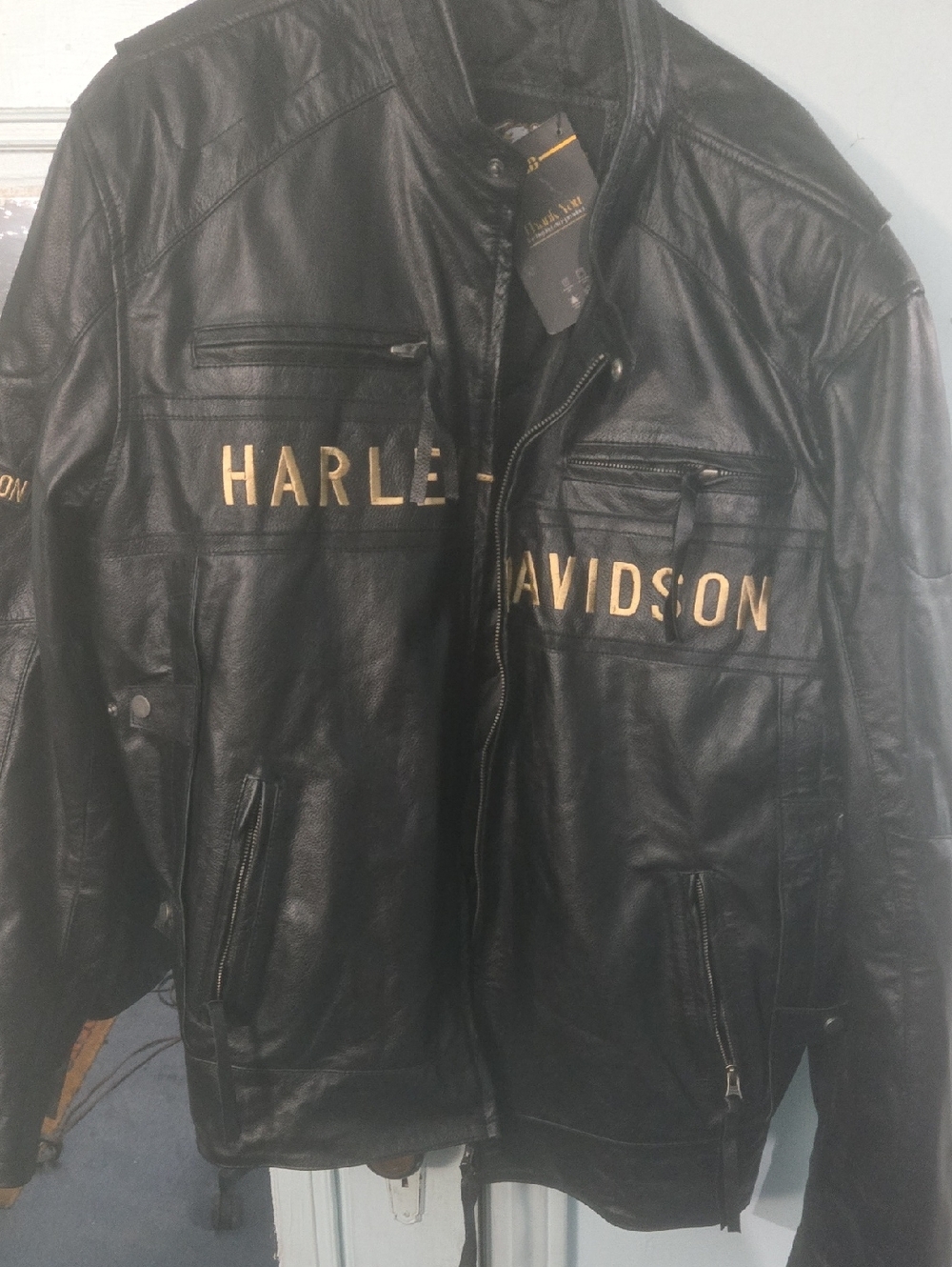 Harley-Davidson Black Leather Jacket with Gold Lettering